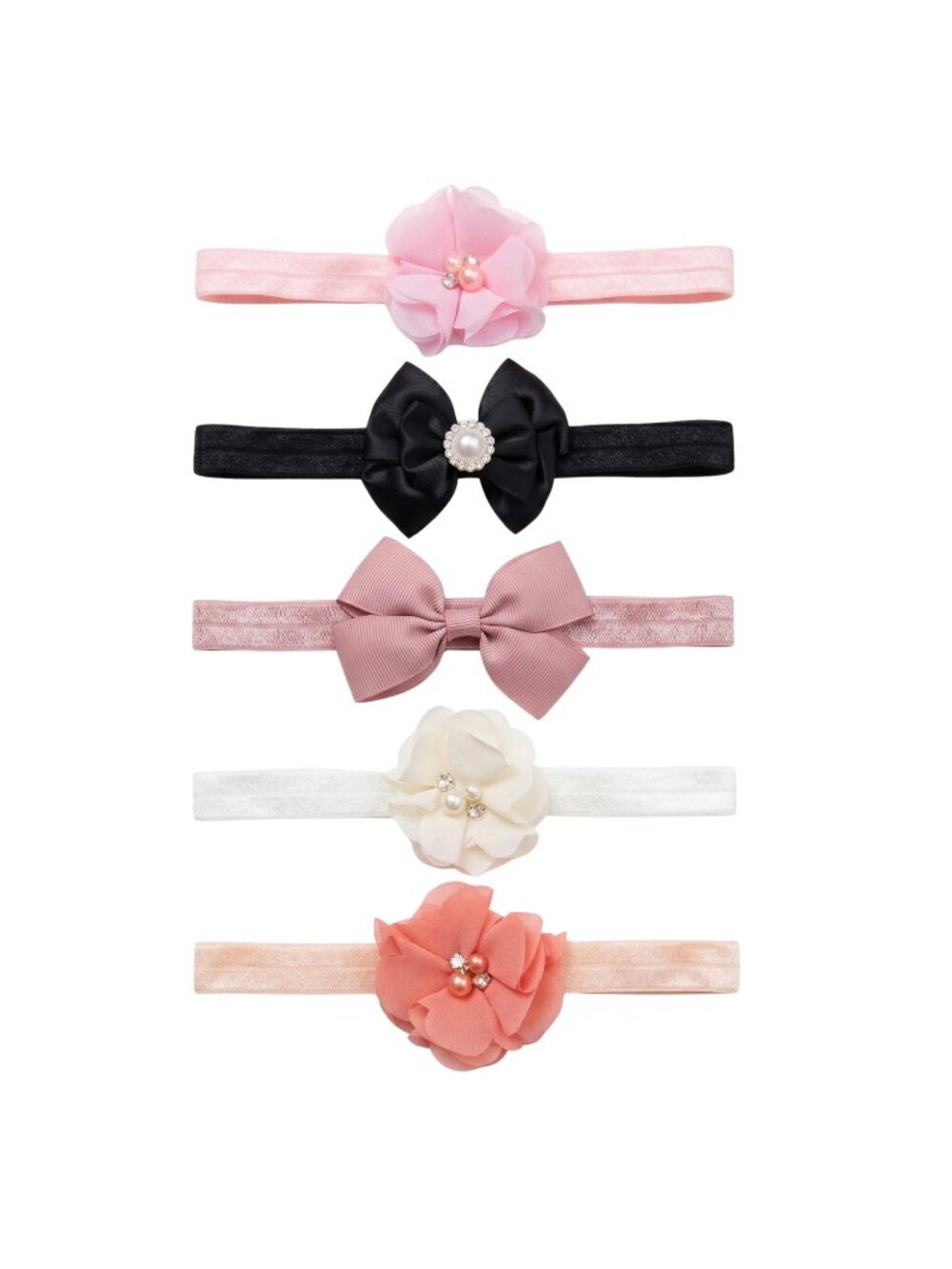 New | 5 Pack Handmade Baby Flower & Bow Headbands Mixed Set Soft Elastic